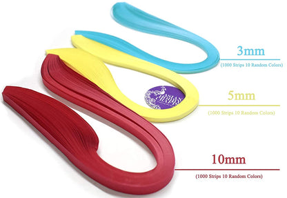 Quilling Paper Strips, Set of 3000 Pcs, 3mm, 5mm and 10mm Pack Assorted Colors