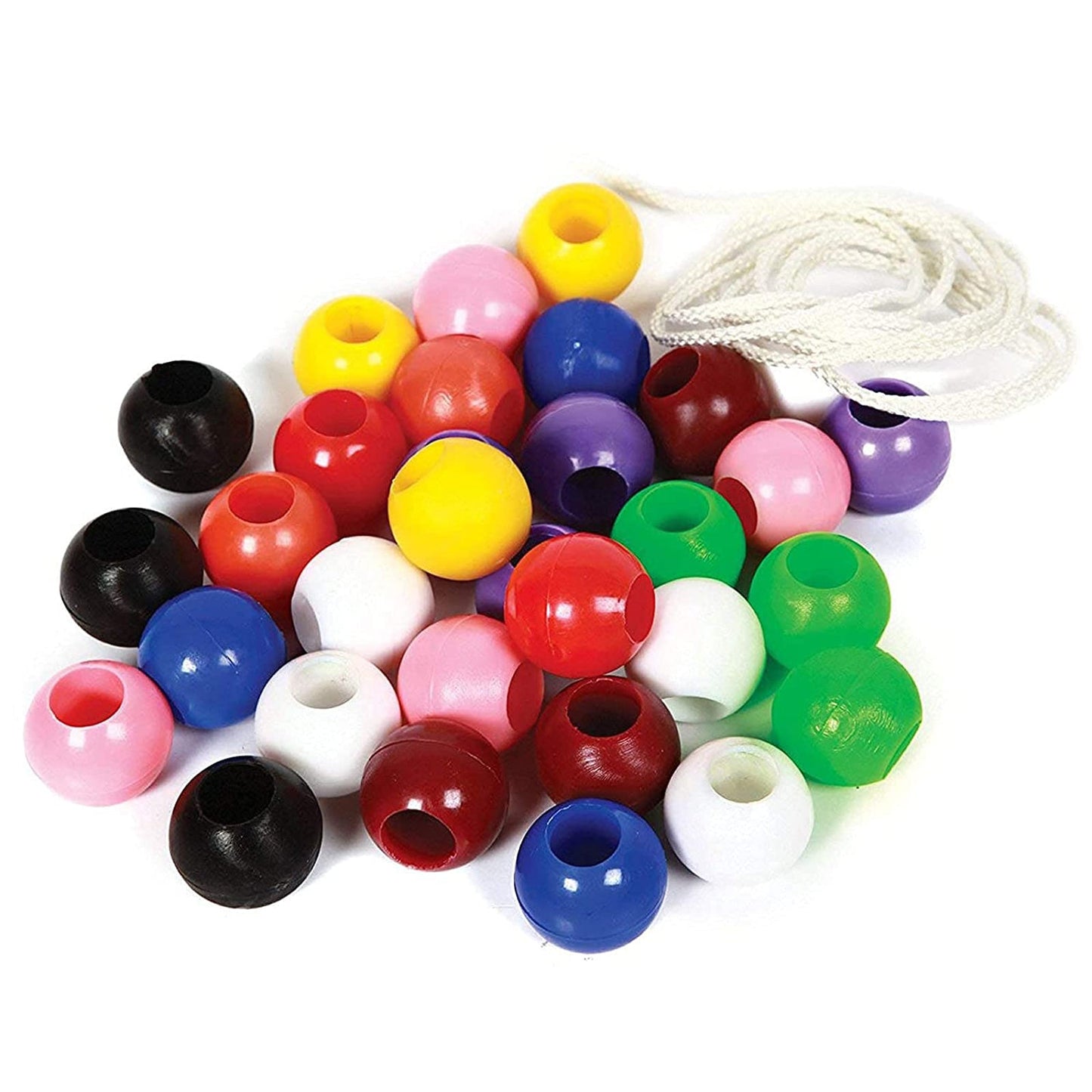 Plastic Beads Multi Color Set with Thread, Pack of 50 Beads 20 mm