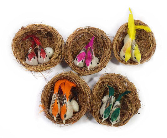 Artificial Birds with Nest Pack of 5
