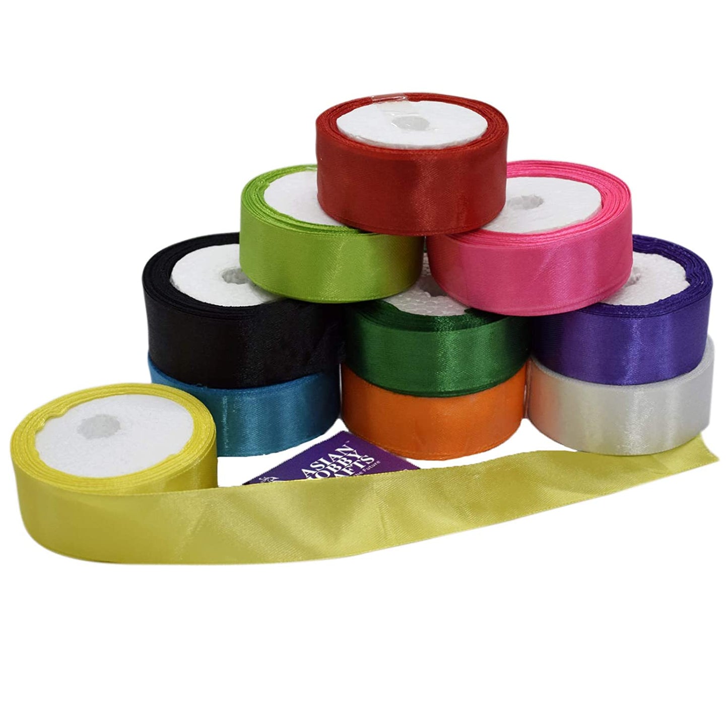 Multi-color Satin Ribbon for Craft  1 Inch, 10 Meter Each, Pack of 10 Rolls