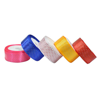 Dotted Satin Ribbon 1” Inch Wide, Roll Length 10 Meter, Multiple Colors, Pack of 5 Rolls