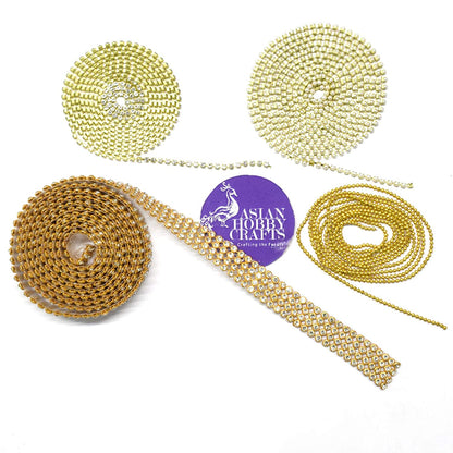 Jewellery Making Chains and Stone Lace Combo Set - Pack of 4 Items