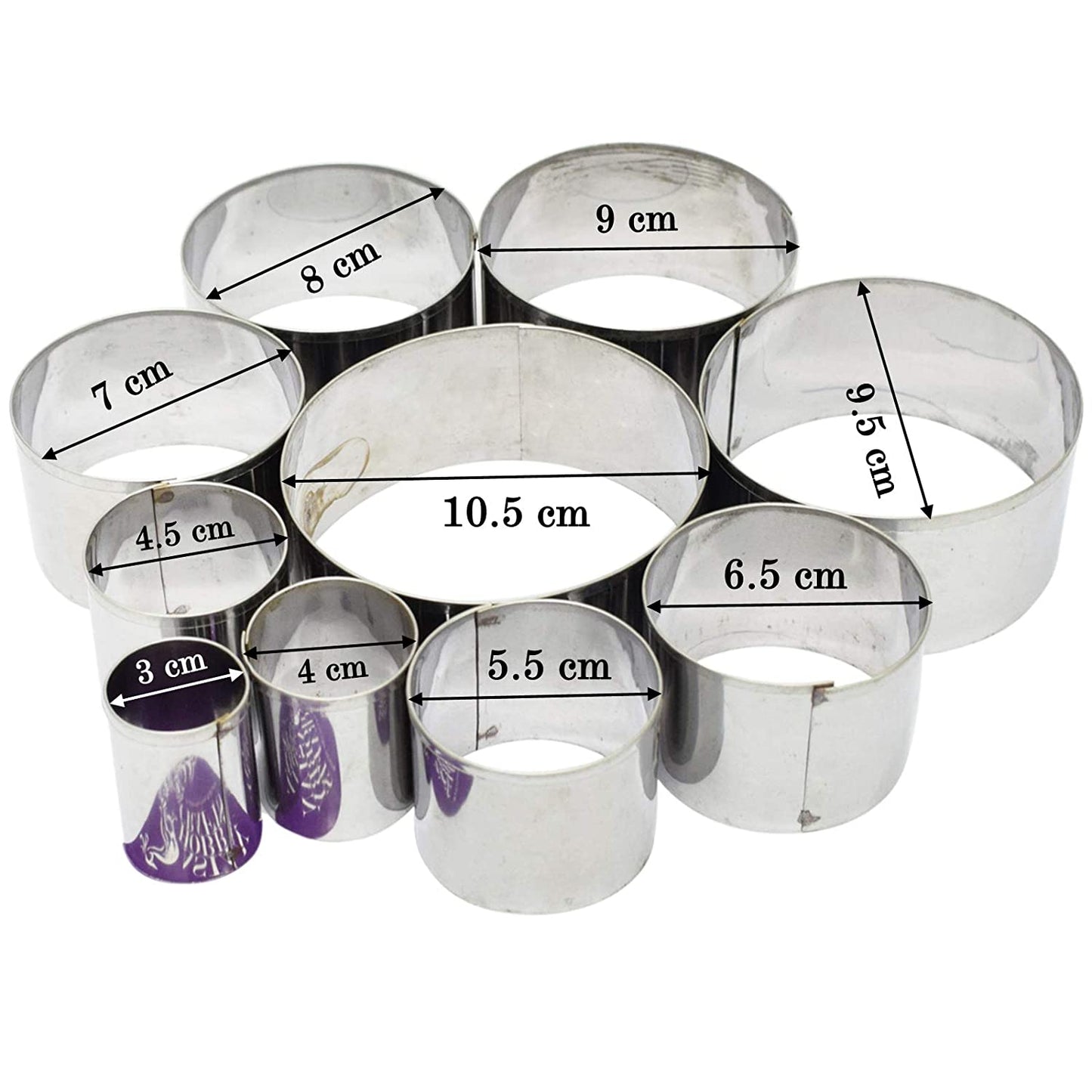 Stainless Steel Round Mini Cookie Cutte, Set of 10 Pieces Round, Size 3 to 10 CM