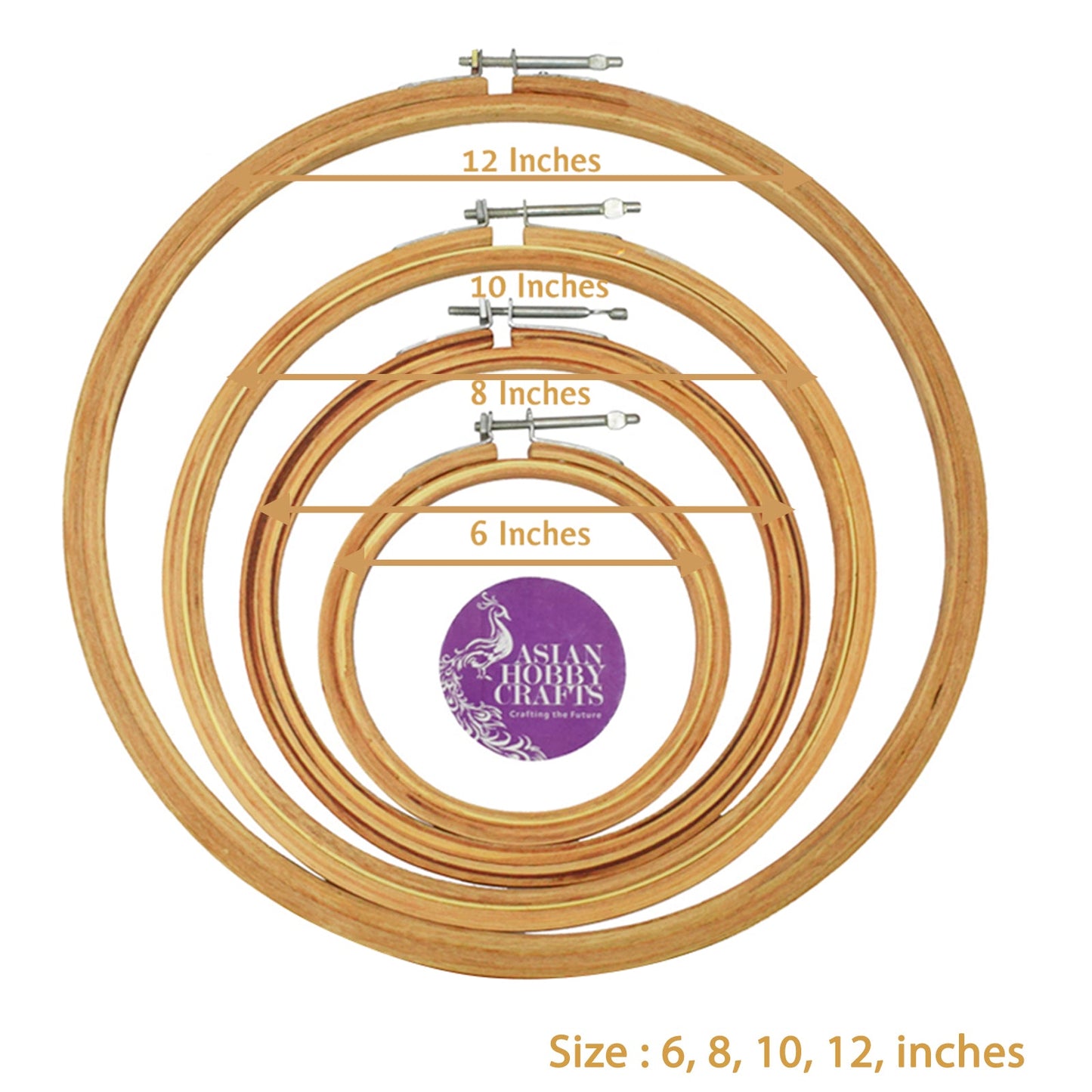 Wooden Embroidery Hoop Combo 6,8,10,12 Inch, Pack of 4 with Iron Key